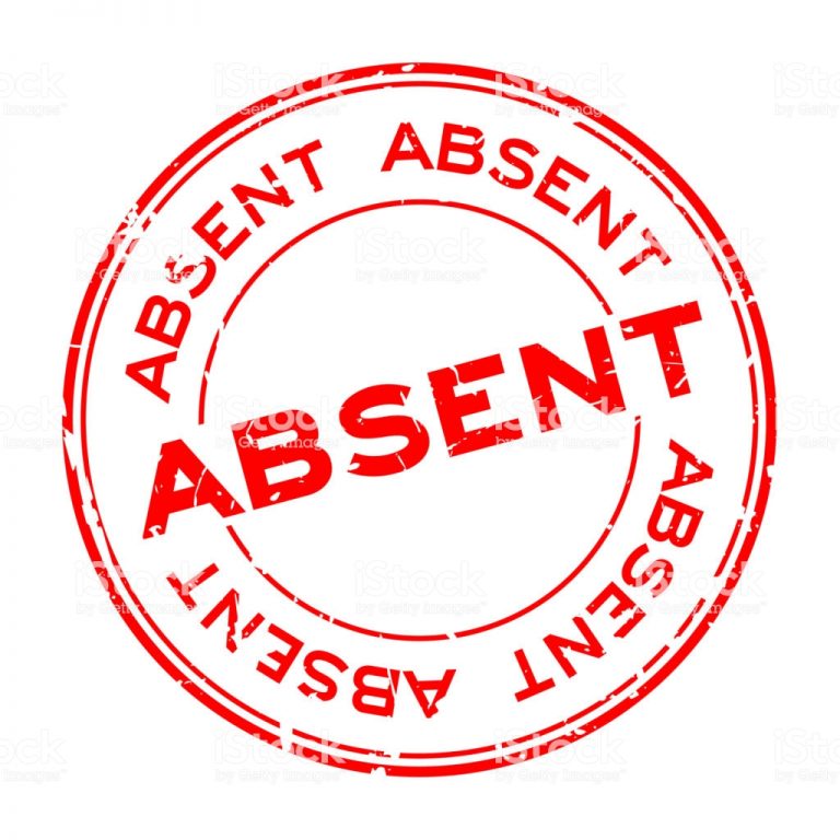 Grunge absent word round rubber seal stamp on white background