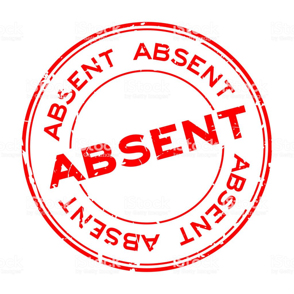 Grunge absent word round rubber seal stamp on white background