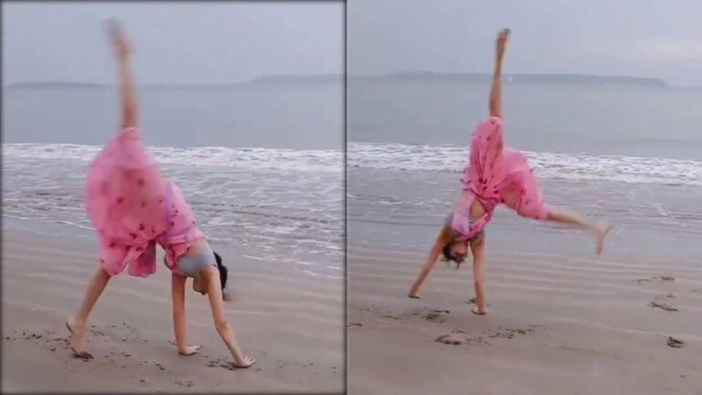 बॉलीवुड की इस चुलबुली एक्ट्रेस ने  साड़ी पहनकर बीच पर किया ऐसा स्टंट,  वायरल वीडियो