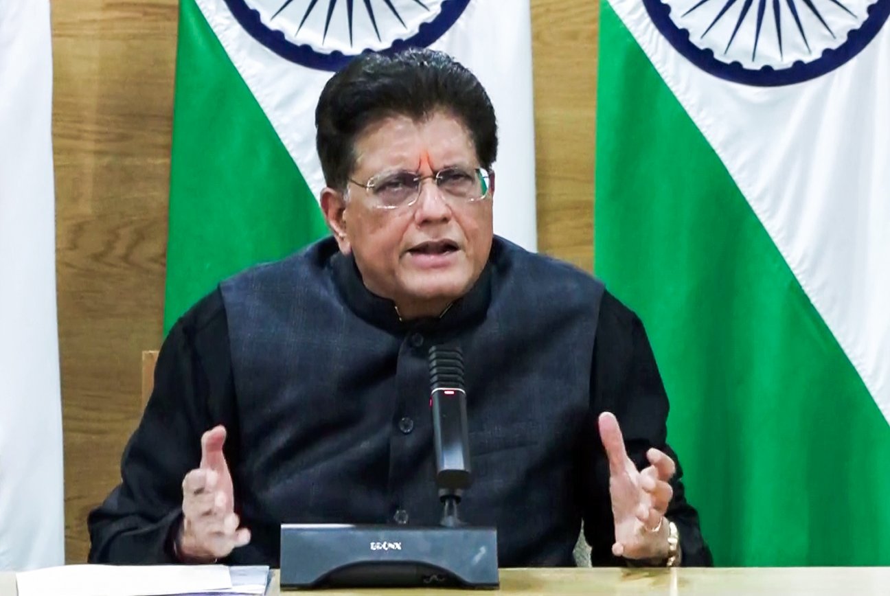 Union Minister of Commerce and Industry, Piyush Goyal, addresses a press conference on the India-US trade agreement
