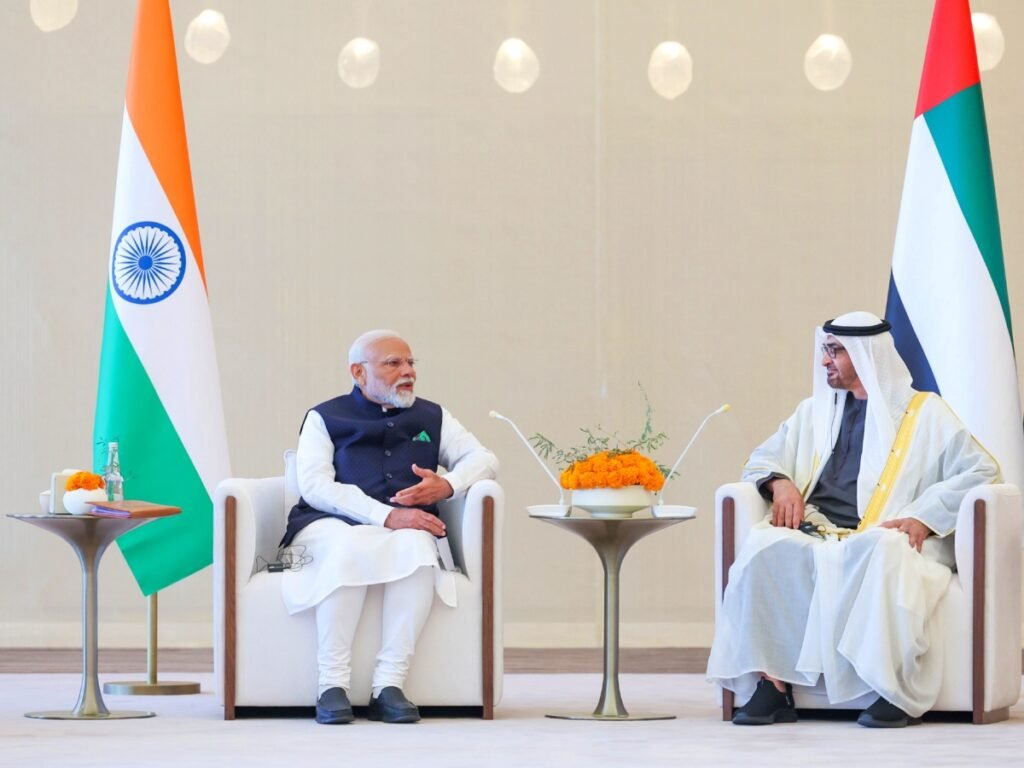 Abu Dhabi: Prime Minister Narendra Modi with UAE President Mohamed bin Zayed Al Nahyan during a meeting