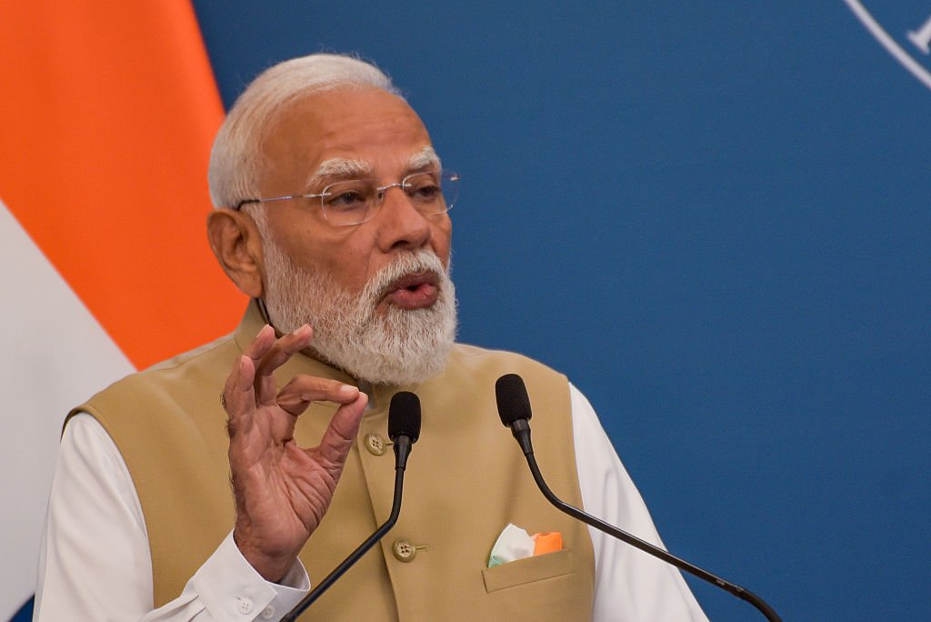 Indian Prime Minister Narendra Modi speaks during a press